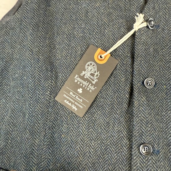 Emerald Isle Weaving Mens Navy Herringbone Wool Touch Waistcoat Vest Size XXL - Picture 3 of 10